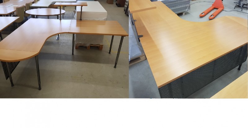 Suuri Iskun työpöytä etulevyllä ja pöytähyllyllä. Koko 185 x 240 cm. Nyt hintaan 150 €!